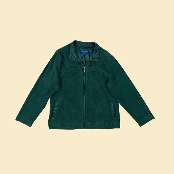Vintage Y2K XL velour Karen Scott ribbed jacket, 2000s green corduroy-style - Picture 1 of 9